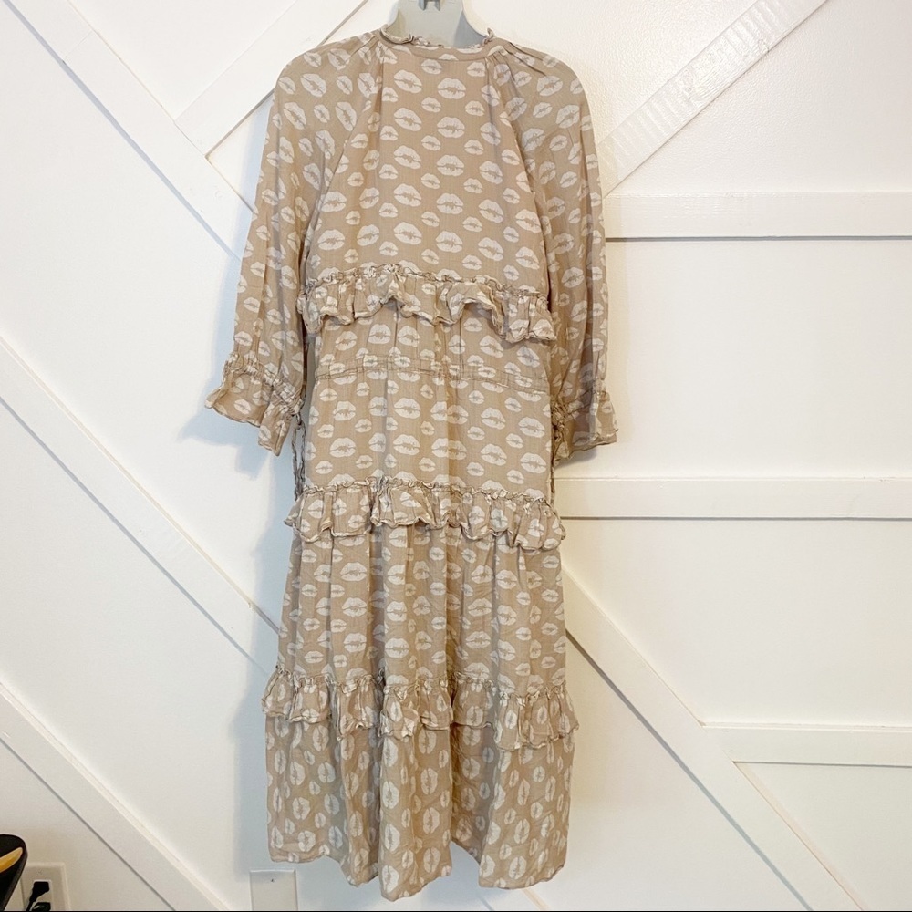 Hofmann Copenhagen Berenice Ruffle Frilled Tiered Long Sleeve Lip Print Dress 4 - Picture 8 of 12